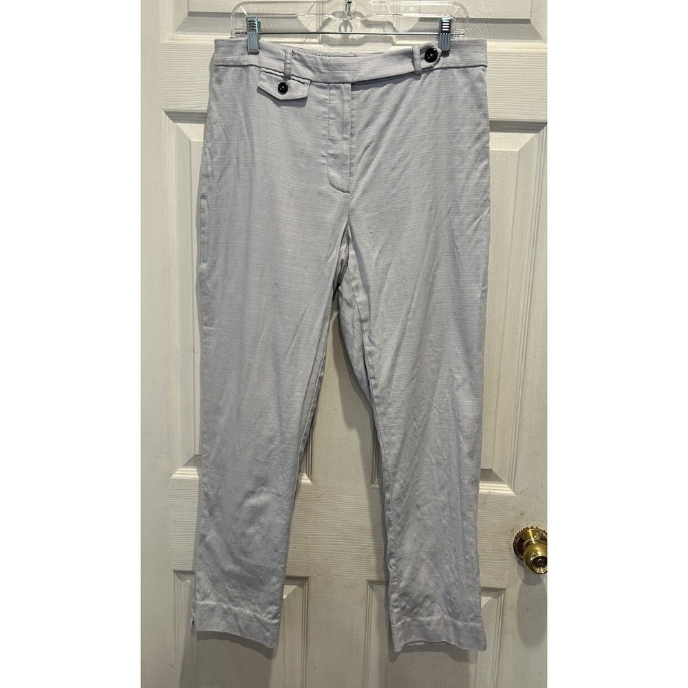 Anthropologie The Essential Slim Light Blue Textured Cotton Blend Trousers 10‎